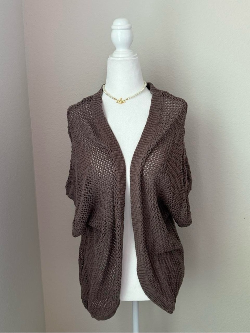 Open-Knit Brown Women's Cardigan Sweater